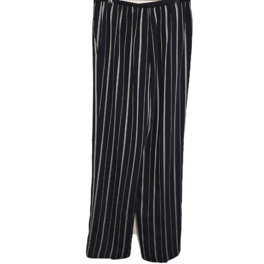St. John Wide Leg Pants Navy Blue Striped Trousers Pull-On NEW Women's Sz S - Picture 7 of 12